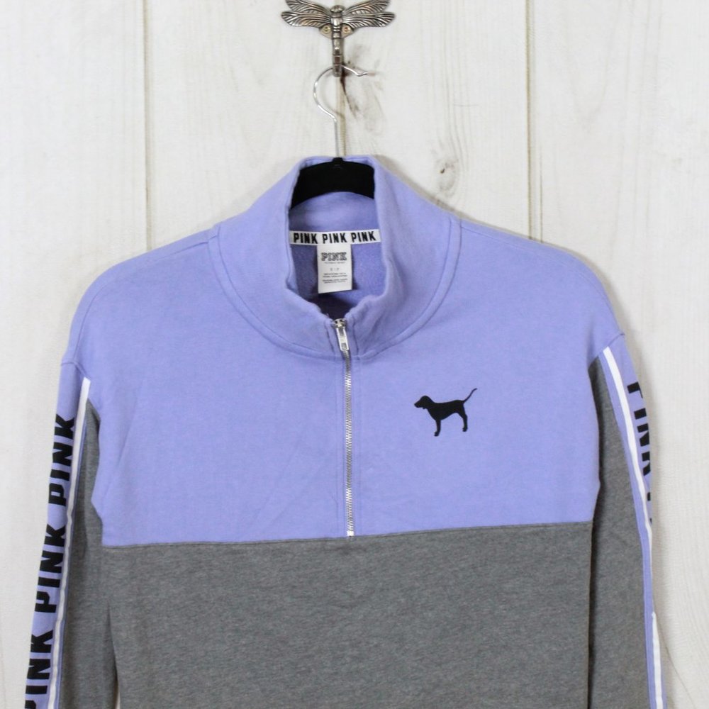 Victoria Secret's Pink High Neck Half Zip Purple Gray Pullover Sweatshirt Size S - Picture 2 of 12